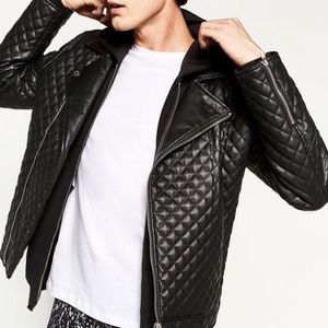 Zara Quilted Biker Leather Jacket
